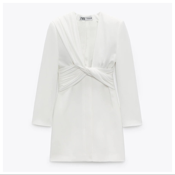Zara White Draped Blazer Mini Dress with V-neckline. Size XS. Worn once - Picture 1 of 14